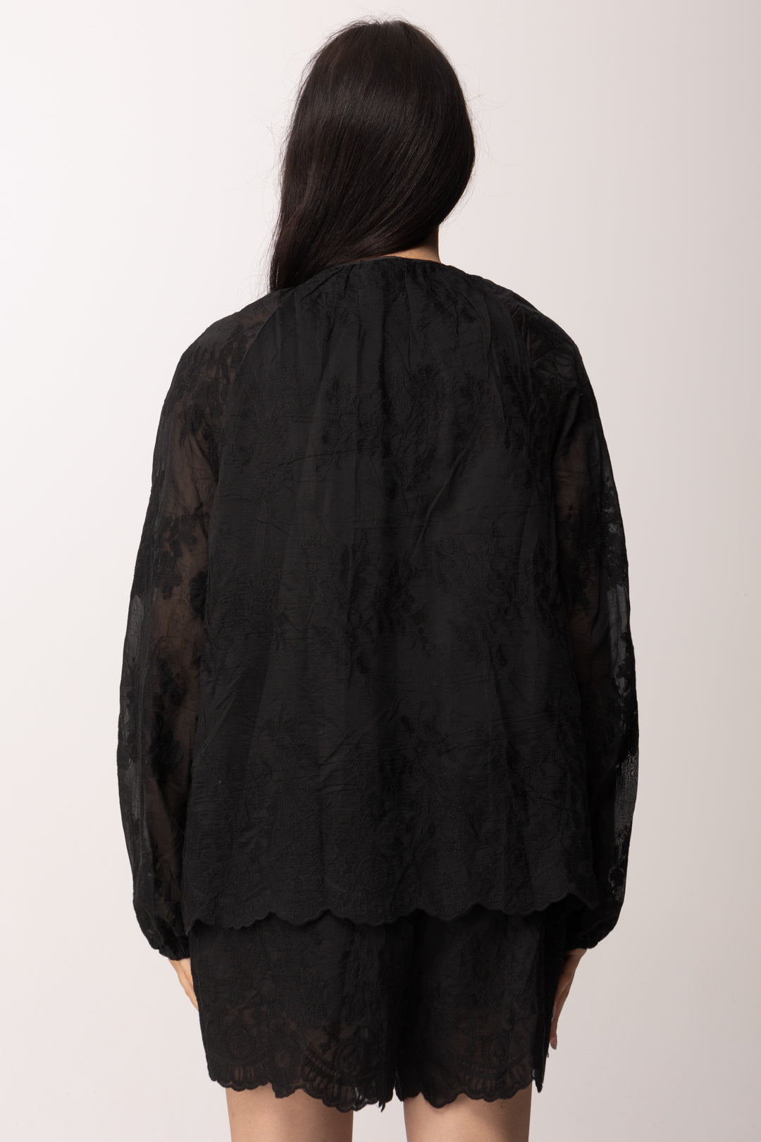 Khloe Femme Completo Ricamato con Blusa e Shorts 6194 NERO