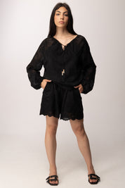 Khloe Femme Completo Ricamato con Blusa e Shorts 6194 NERO
