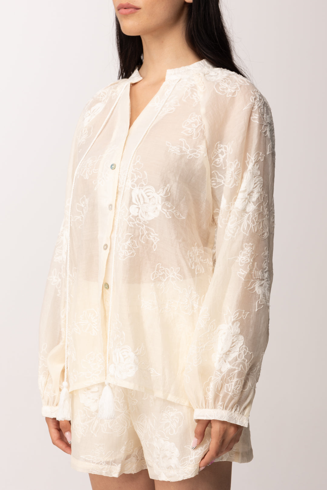 Khloe Femme Completo Ricamato con Camicia e Shorts 6193 BEIGE