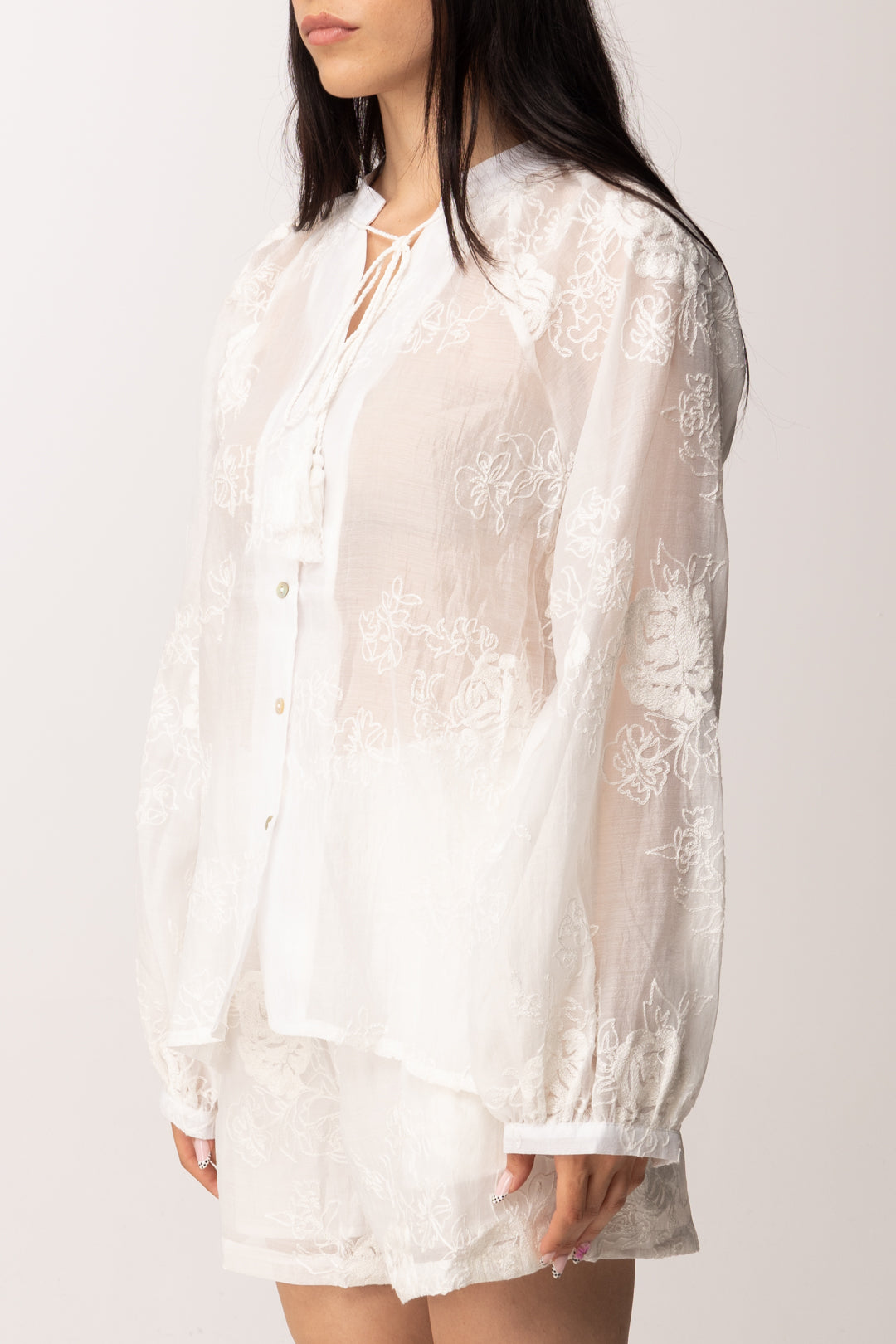 Khloe Femme Completo Ricamato con Camicia e Shorts 6193 BIANCO