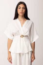 Khloe Femme Completo Satinato con Dettaglio Gioiello 70082 BIANCO