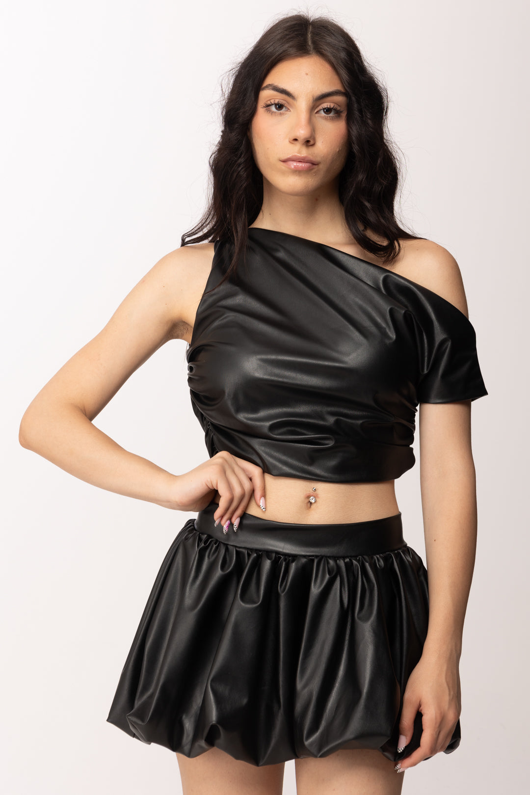 Khloe Femme Completo Top e Gonna Effetto Pelle 1847 BLACK