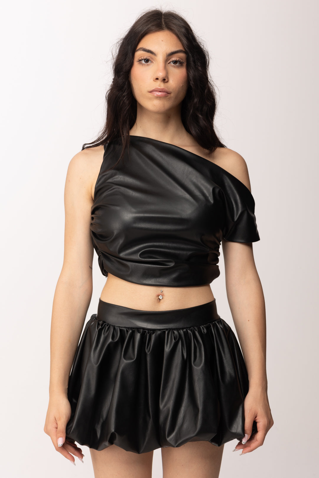 Khloe Femme Completo Top e Gonna Effetto Pelle 1847 BLACK