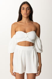 Khloe Femme Completo Top Off Shoulder e Shorts BIANCO