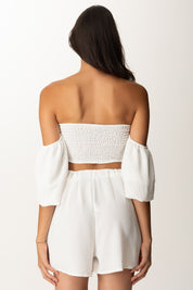 Khloe Femme Completo Top Off Shoulder e Shorts BIANCO