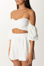 Khloe Femme Completo Top Off Shoulder e Shorts BIANCO