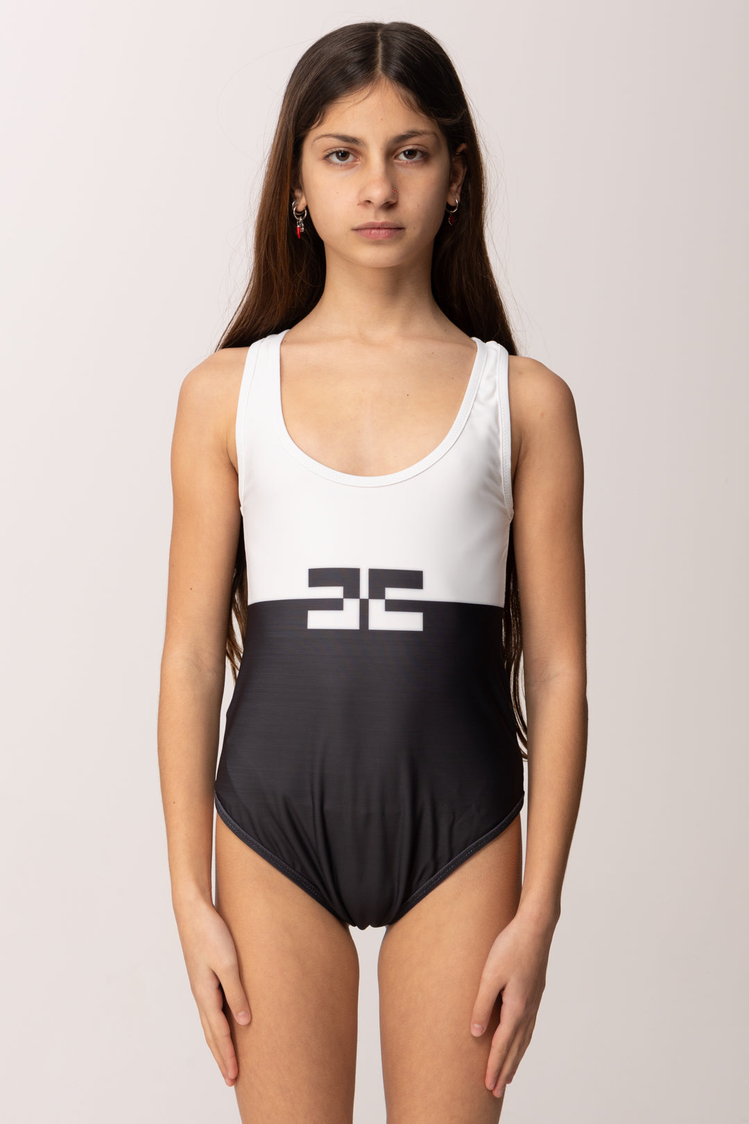 Elisabetta Franchi Bambina Costume Intero Bicolor con Logo a Contrasto EFSW026CJT004.D505