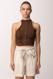 Khloe Femme Crop Top con Bottoncini P3266 CACAO