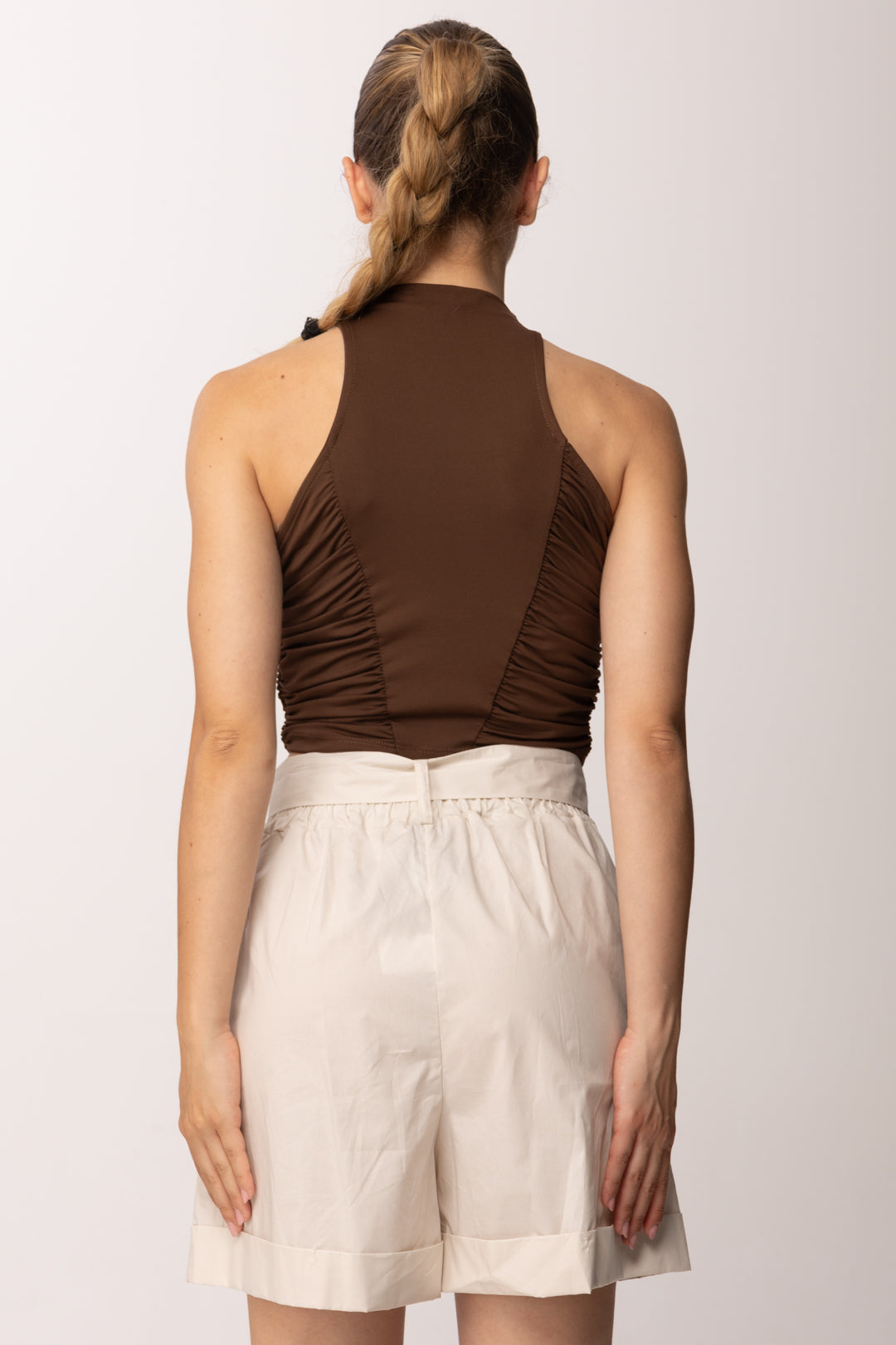 Khloe Femme Crop Top con Bottoncini P3266 CACAO