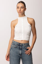 Khloe Femme Crop Top con Bottoncini P3266 PANNA