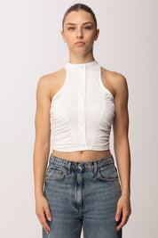 Khloe Femme Crop Top con Bottoncini P3266 PANNA