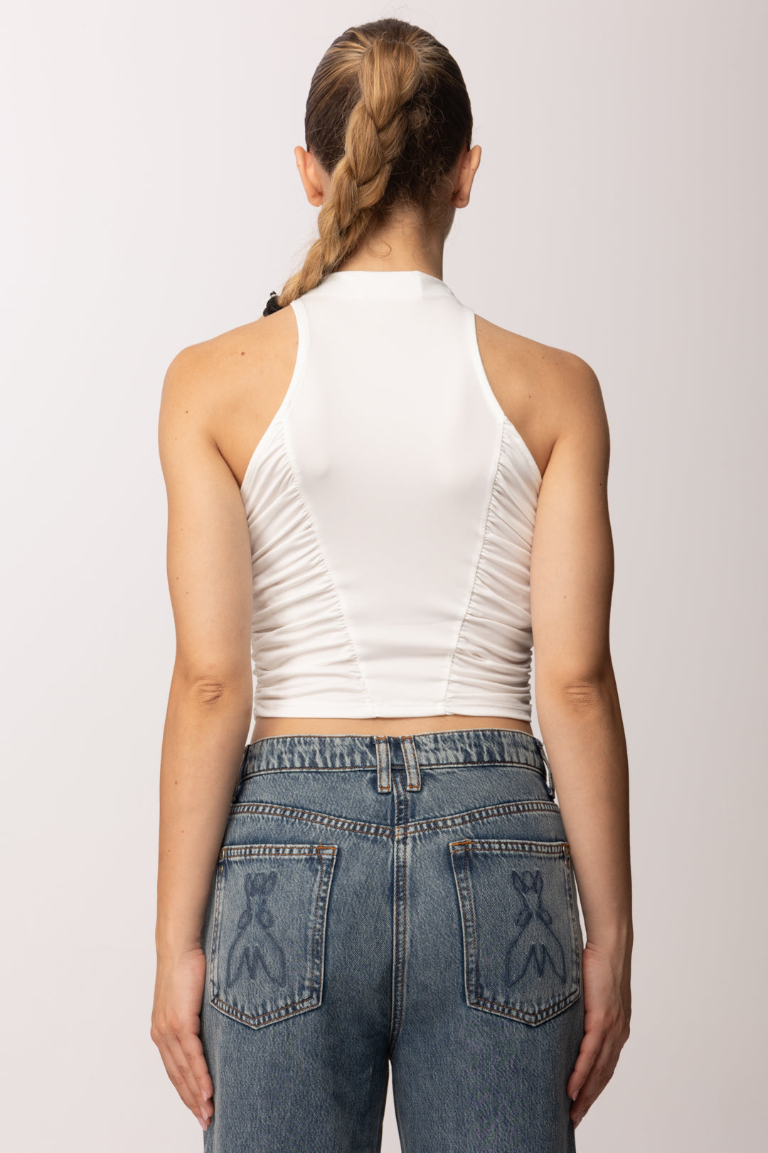 Khloe Femme Crop Top con Bottoncini P3266 PANNA