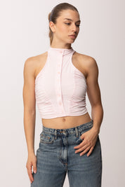 Khloe Femme Crop Top con Bottoncini P3266 ROSA