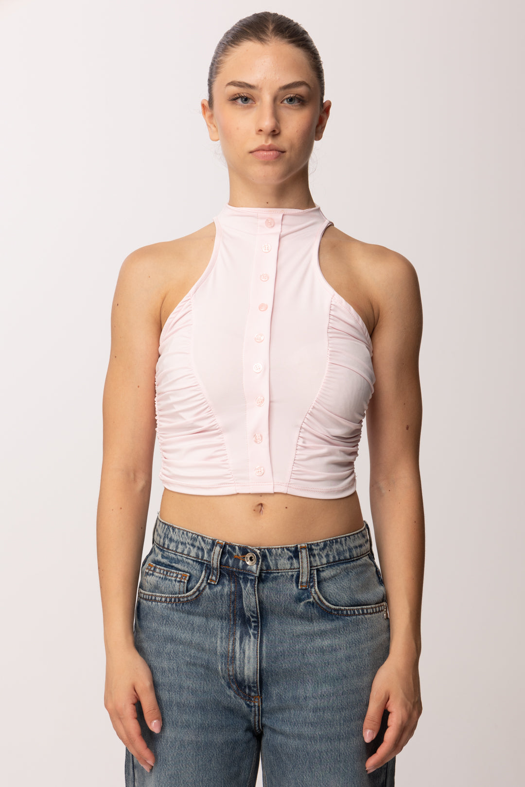 Khloe Femme Crop Top con Bottoncini P3266 ROSA