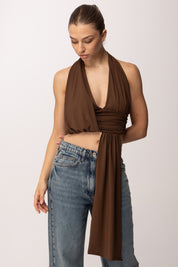 Khloe Femme Crop Top con Drappeggio P3339 CACAO