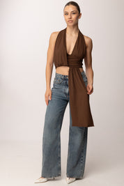 Khloe Femme Crop Top con Drappeggio P3339 CACAO