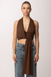 Khloe Femme Crop Top con Drappeggio P3339 CACAO