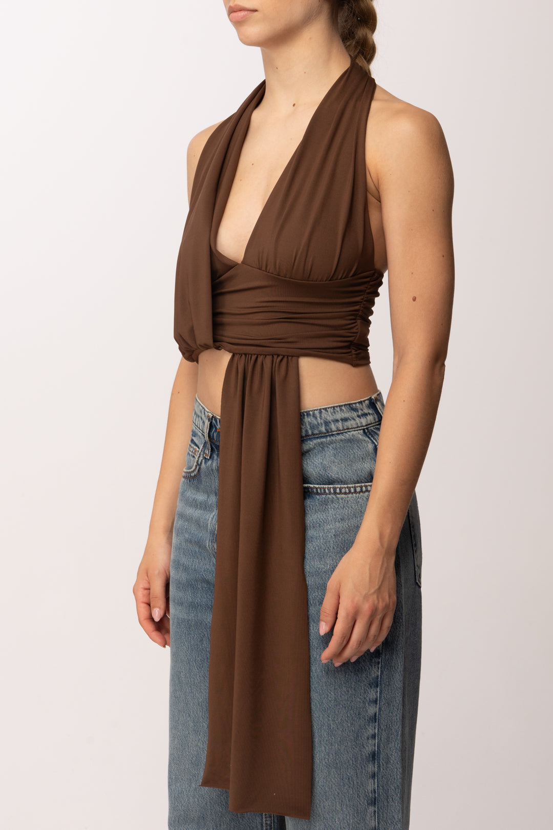 Khloe Femme Crop Top con Drappeggio P3339 CACAO