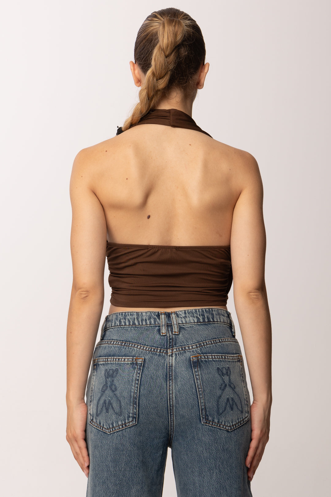 Khloe Femme Crop Top con Drappeggio P3339 CACAO