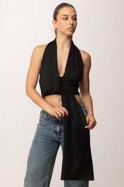 Khloe Femme Crop Top con Drappeggio P3339 NERO