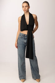 Khloe Femme Crop Top con Drappeggio P3339 NERO