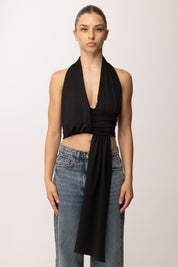 Khloe Femme Crop Top con Drappeggio P3339 NERO