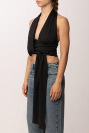 Khloe Femme Crop Top con Drappeggio P3339 NERO