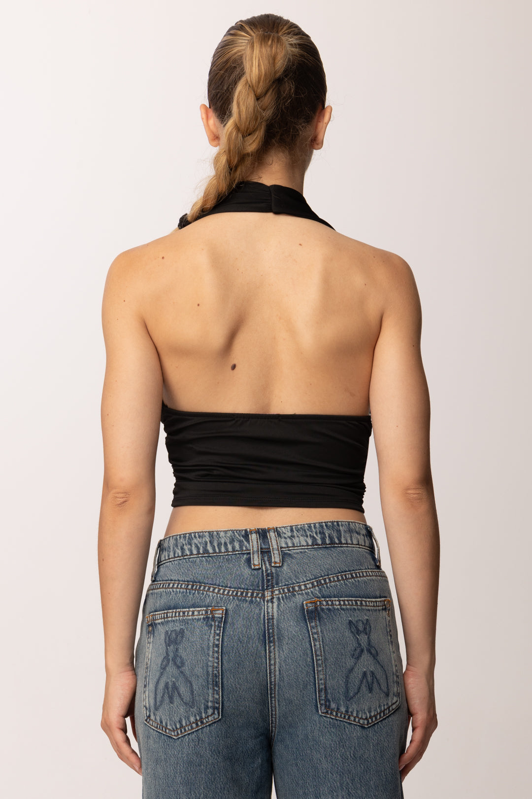 Khloe Femme Crop Top con Drappeggio P3339 NERO