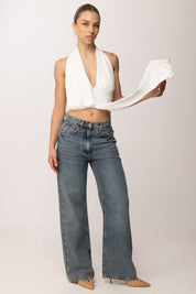 Khloe Femme Crop Top con Drappeggio P3339 PANNA