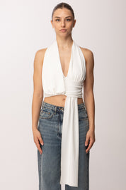 Khloe Femme Crop Top con Drappeggio P3339 PANNA