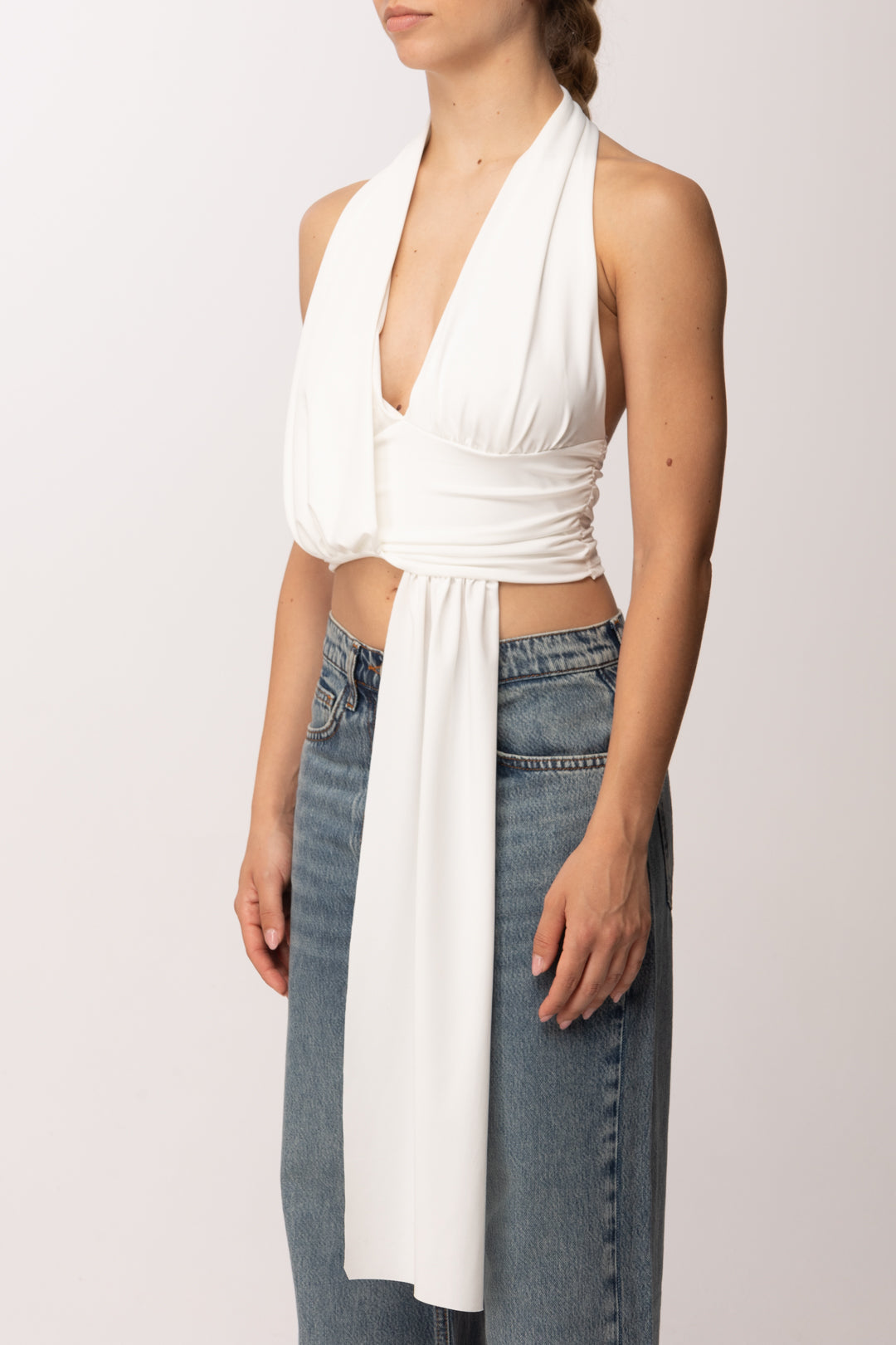 Khloe Femme Crop Top con Drappeggio P3339 PANNA
