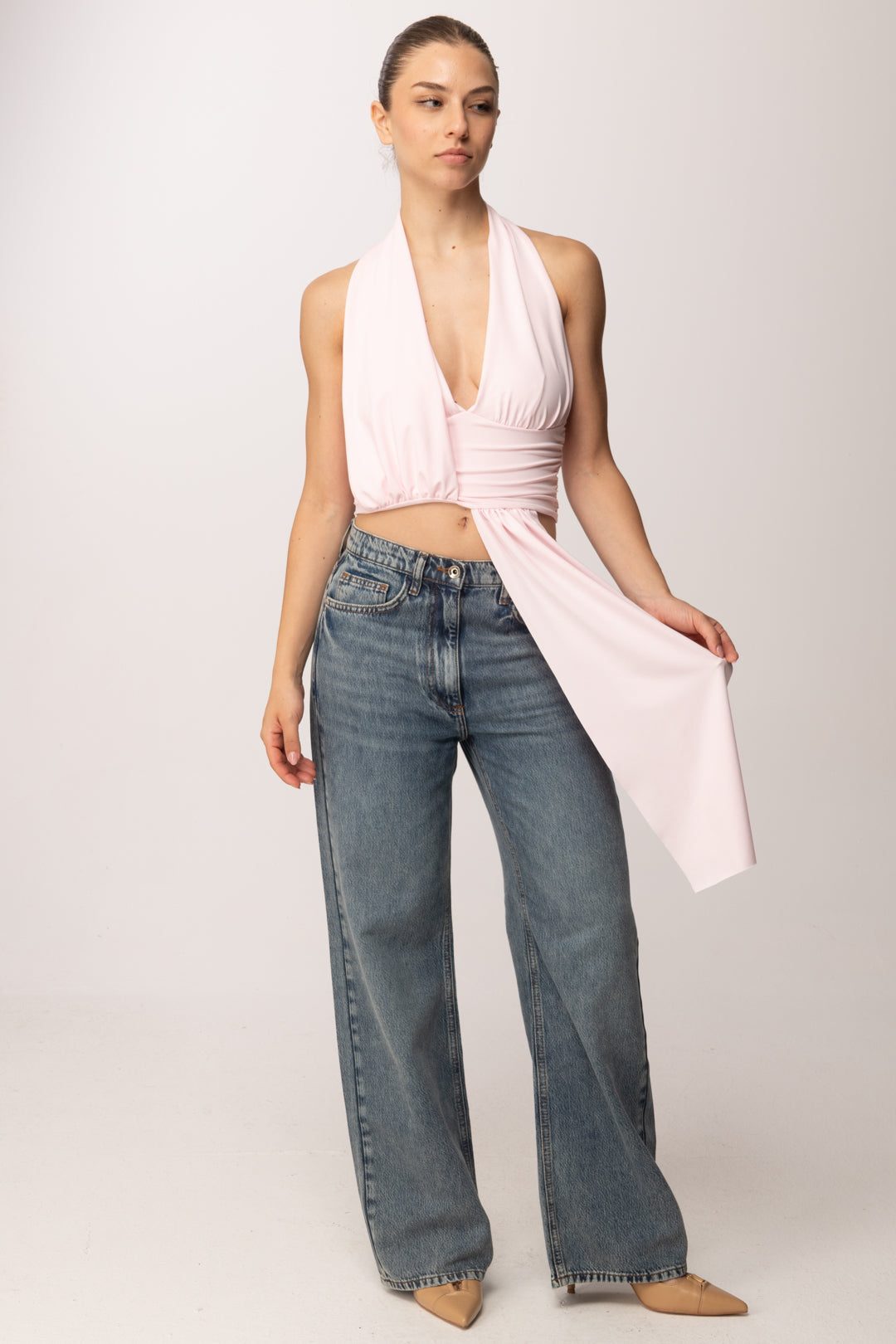 Khloe Femme Crop Top con Drappeggio P3339 ROSA