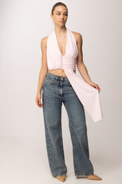 Khloe Femme Crop Top con Drappeggio P3339 ROSA