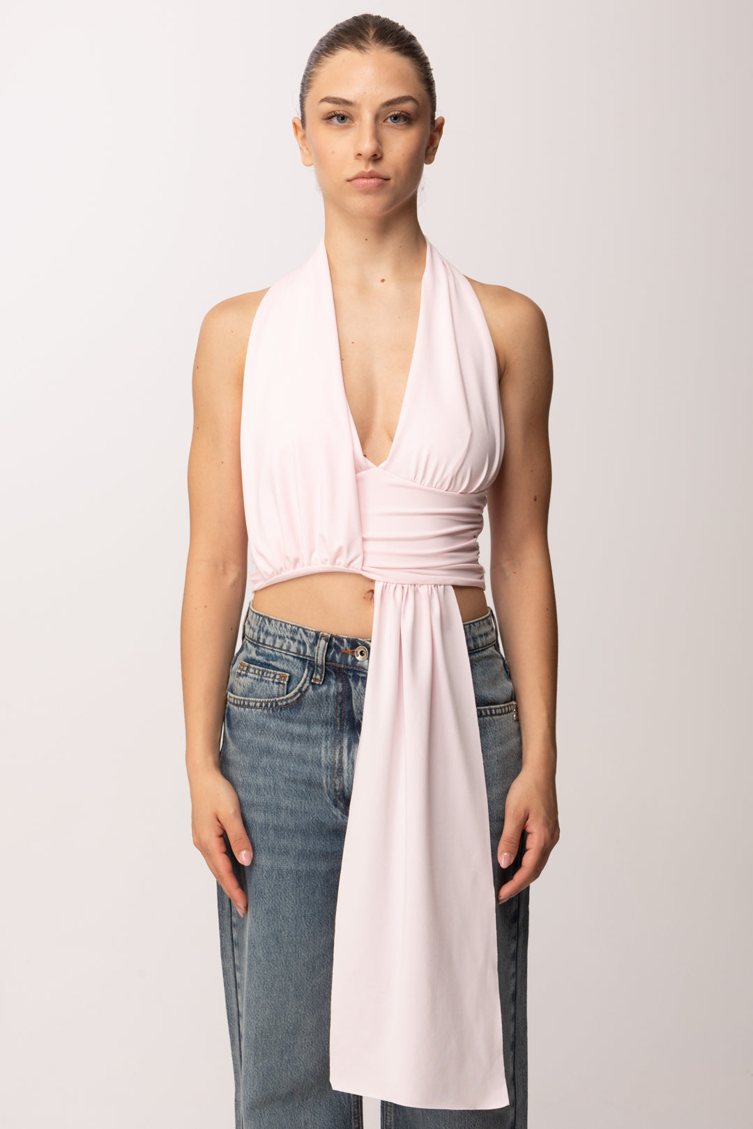 Khloe Femme Crop Top con Drappeggio P3339 ROSA