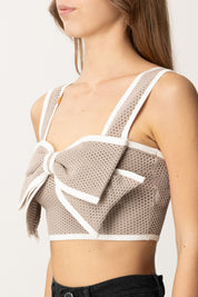 Elisabetta Franchi Crop Top con Fiocco Frontale TK31T51E2 GREIGE/AVORIO