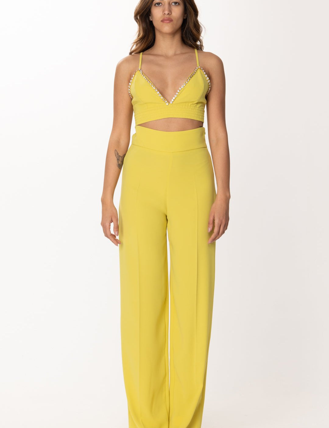Dramèe Crop Top con Strass DRSS23117 GIALLO