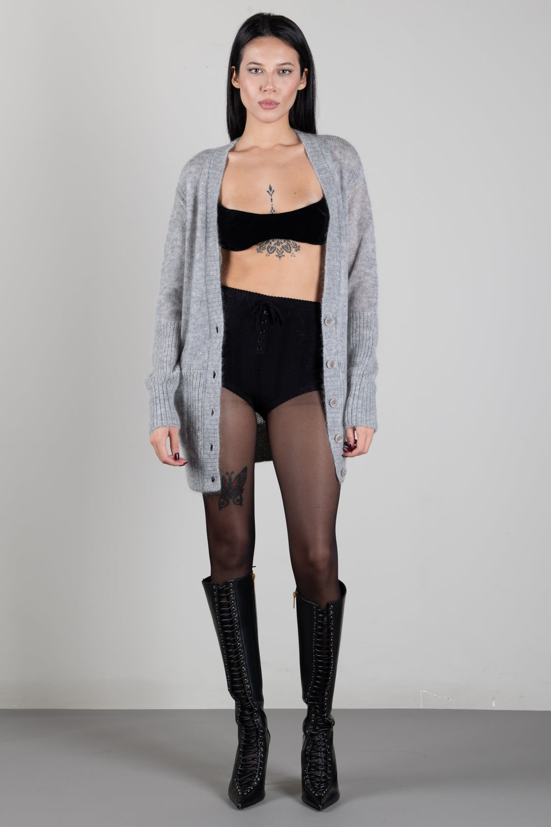 Elisabetta Franchi Culotte In Maglia Traforata con Ricami KS08S66E2 NERO