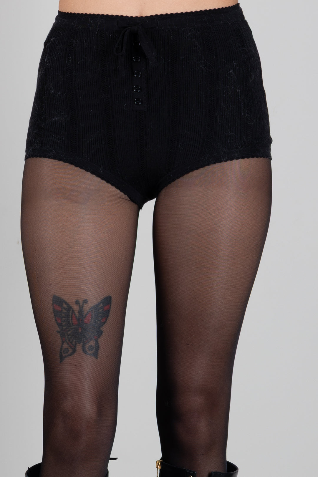 Elisabetta Franchi Culotte In Maglia Traforata con Ricami KS08S66E2 NERO
