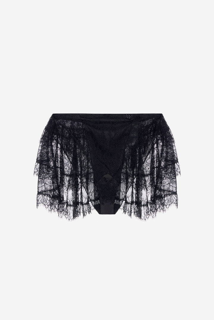 Elisabetta Franchi Culotte In Pizzo Floreale con Balze e Bordi Smerlati SH00967E2 NERO