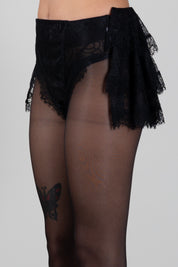 Elisabetta Franchi Culotte In Pizzo Floreale con Balze e Bordi Smerlati SH00967E2 NERO