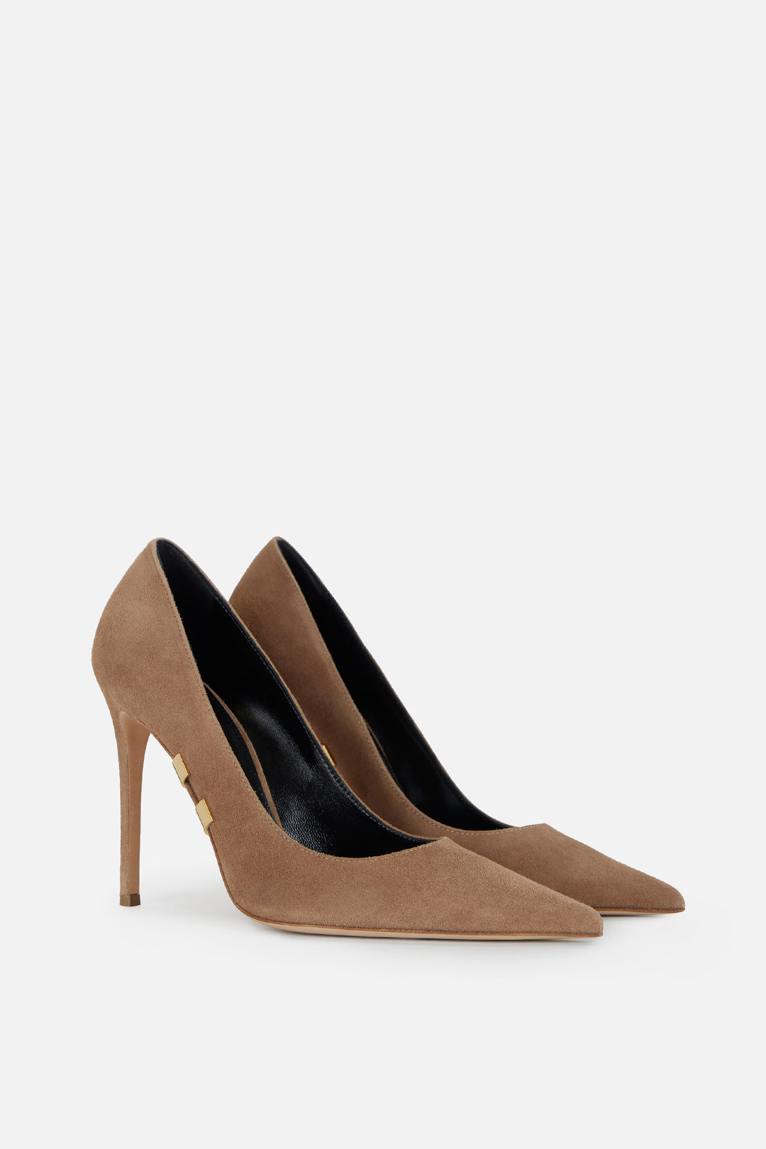 Elisabetta Franchi Decolleté In Suede con Logo Oro SA16L62E2 ARGILLA