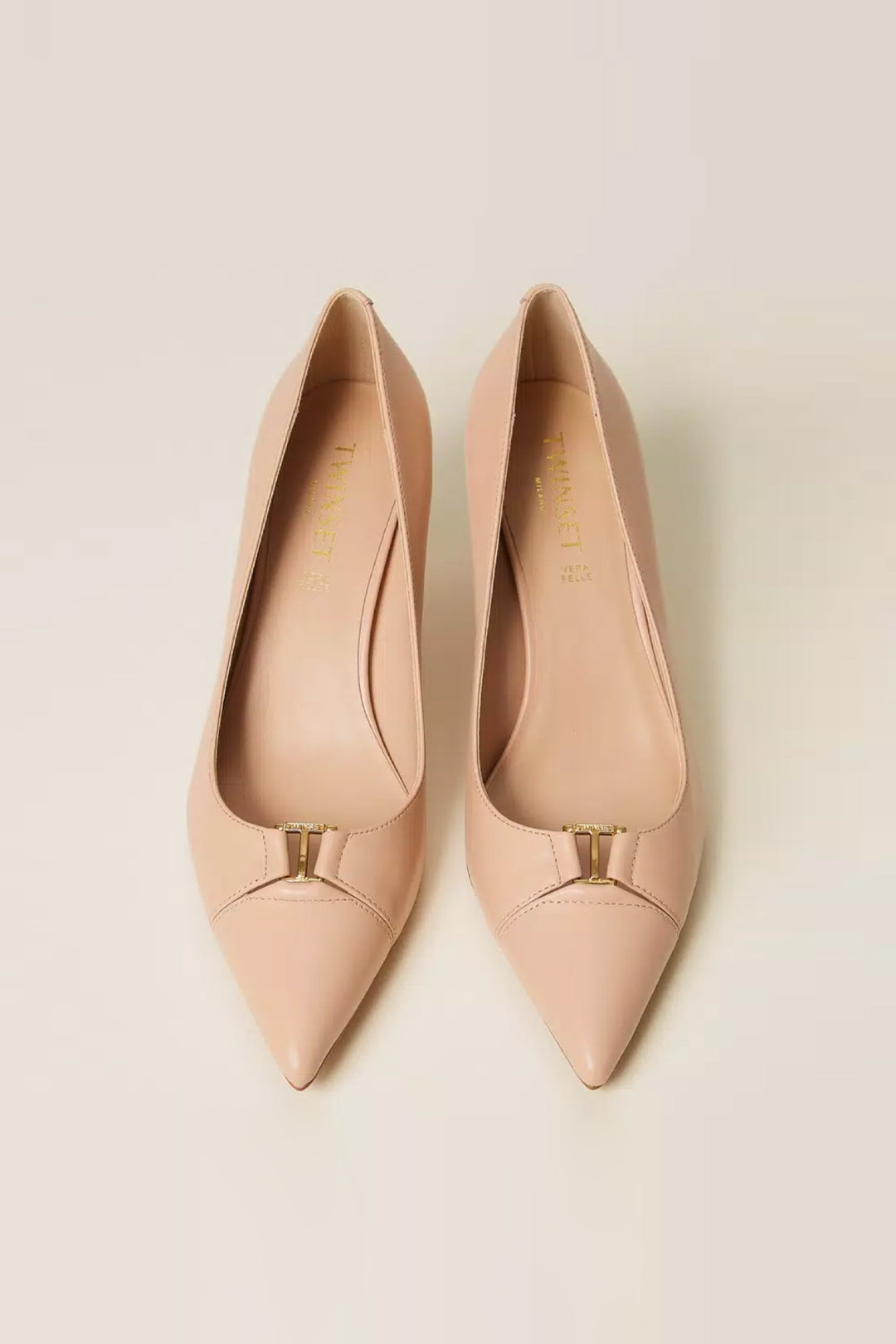 Twin-set Décolleté Medie In Pelle con Morsetto Logo 261TCP032 CANDY PEACH