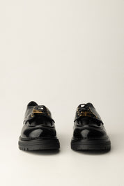 Elisabetta Franchi Bambina Derby Stringate con Logo Metallico F4A4-E0402-1259930- BLACK