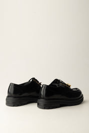 Elisabetta Franchi Bambina Derby Stringate con Logo Metallico F4A4-E0402-1259930- BLACK