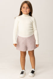 Elisabetta Franchi Bambina Dolcevita a Costine con Ricamo Logo Al Polso EGMA040CFL040 AVORIO