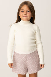 Elisabetta Franchi Bambina Dolcevita a Costine con Ricamo Logo Al Polso EGMA040CFL040 AVORIO