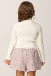 Elisabetta Franchi Bambina Dolcevita a Costine con Ricamo Logo Al Polso EGMA040CFL040 AVORIO