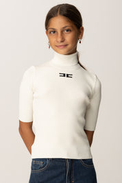 Elisabetta Franchi Bambina Dolcevita con Maniche a Tre Quarti e Logo EFMA176CFL229 MILK/NERO