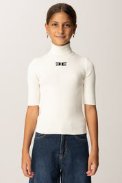 Elisabetta Franchi Bambina Dolcevita con Maniche a Tre Quarti e Logo EFMA176CFL229 MILK/NERO