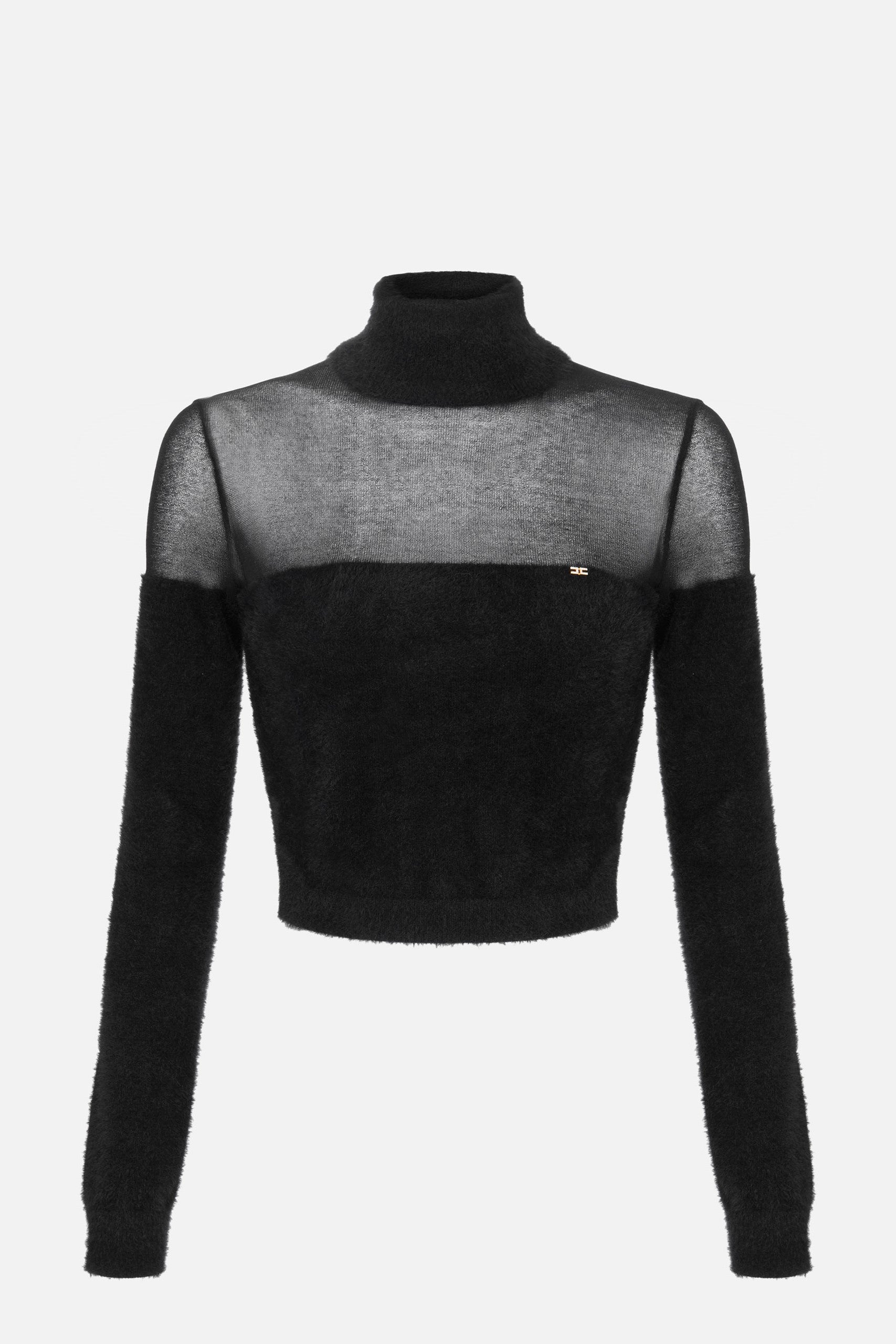 Elisabetta Franchi Dolcevita Crop In Maglia con Inserto Garzato MK54T57E2 NERO